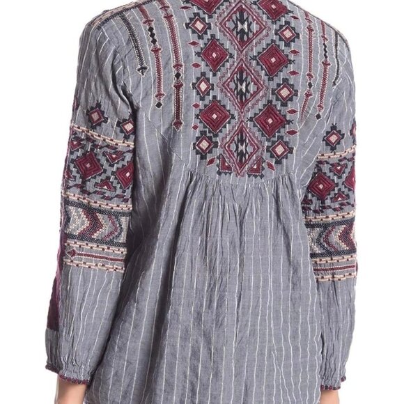 Johnny Was Womens Embroidered Boho Tunic Top Blue Red Long Sleeve Size M - Picture 2 of 10